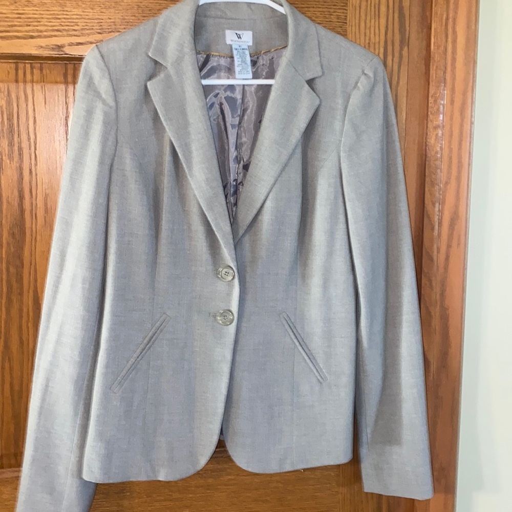 Worthington Gray Blazer Size 8 Tall Double Button Breasted Silk Lining